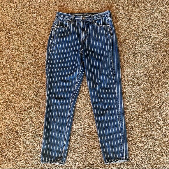 American Eagle Medium Wash Striped High Rise Mom Jeans - Picture 8 of 9